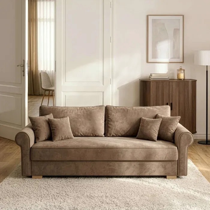 Sofa z Funkcją Spania RELON Beżowa Glamour