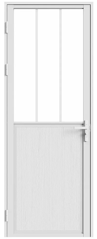 Dwuskrzydłowe drzwi wahadłowe z aluminium i szkła hartowanego w stylu industrialnym - wys.204 x szer.83 cm - Białe - ERMELO