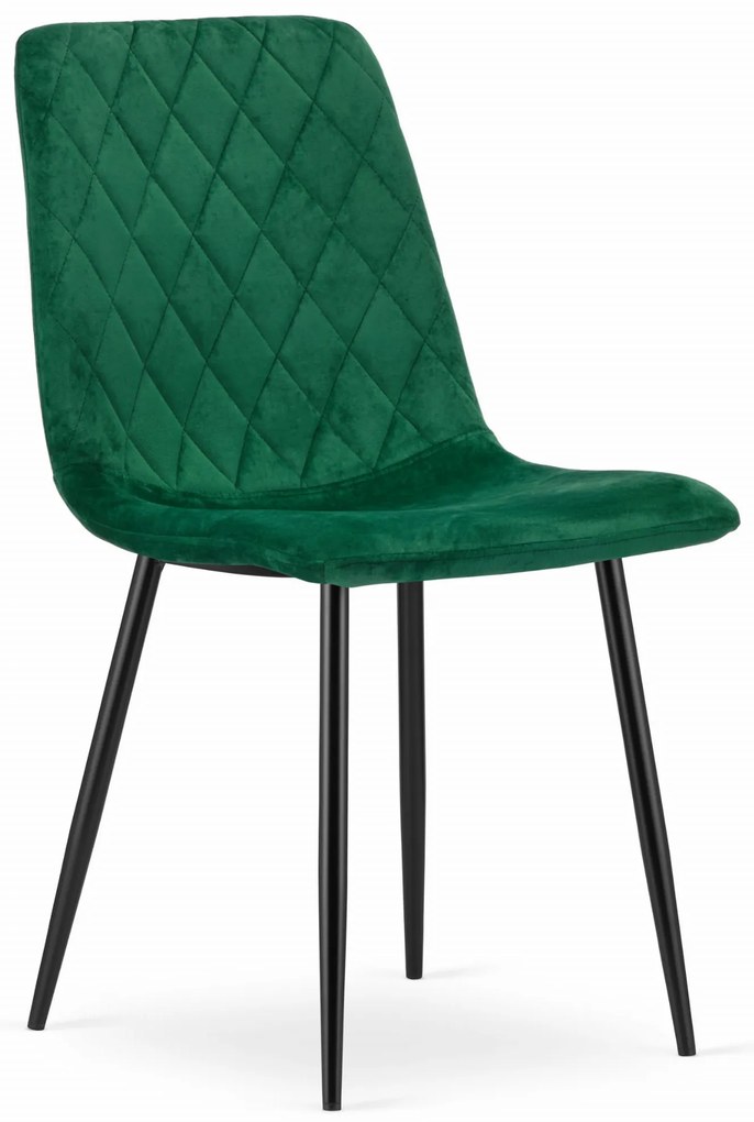 Zestaw jadalniany 1 + 4, czarny stół RAMOD 100x60 cm marmurowy dekor + zielone krzesło TURIN z czarnymi nogami