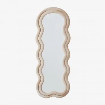 Lustro Ścienne Nieregularne 60x160 Cm Tapicerowane Evelyn Aksamitny Kremowa - Sklum