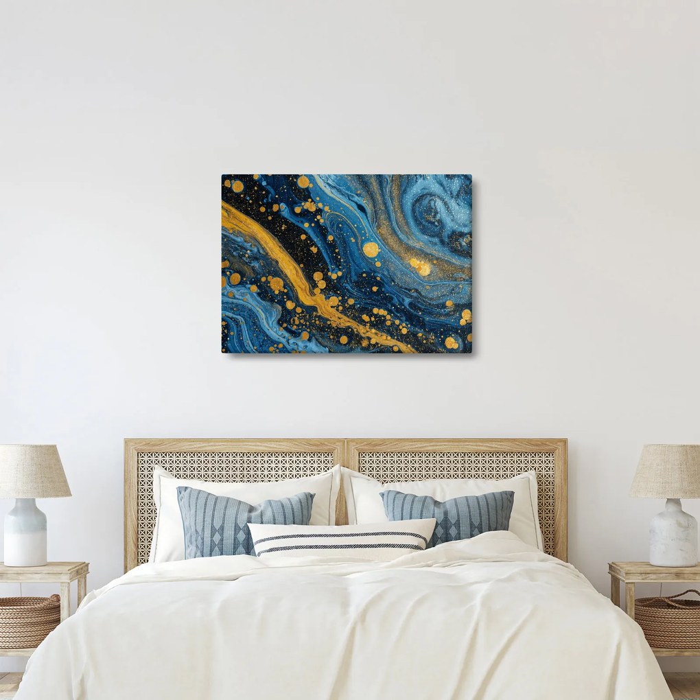 Obraz - Niebieska abstrakcja ze złotem (70x50 cm)