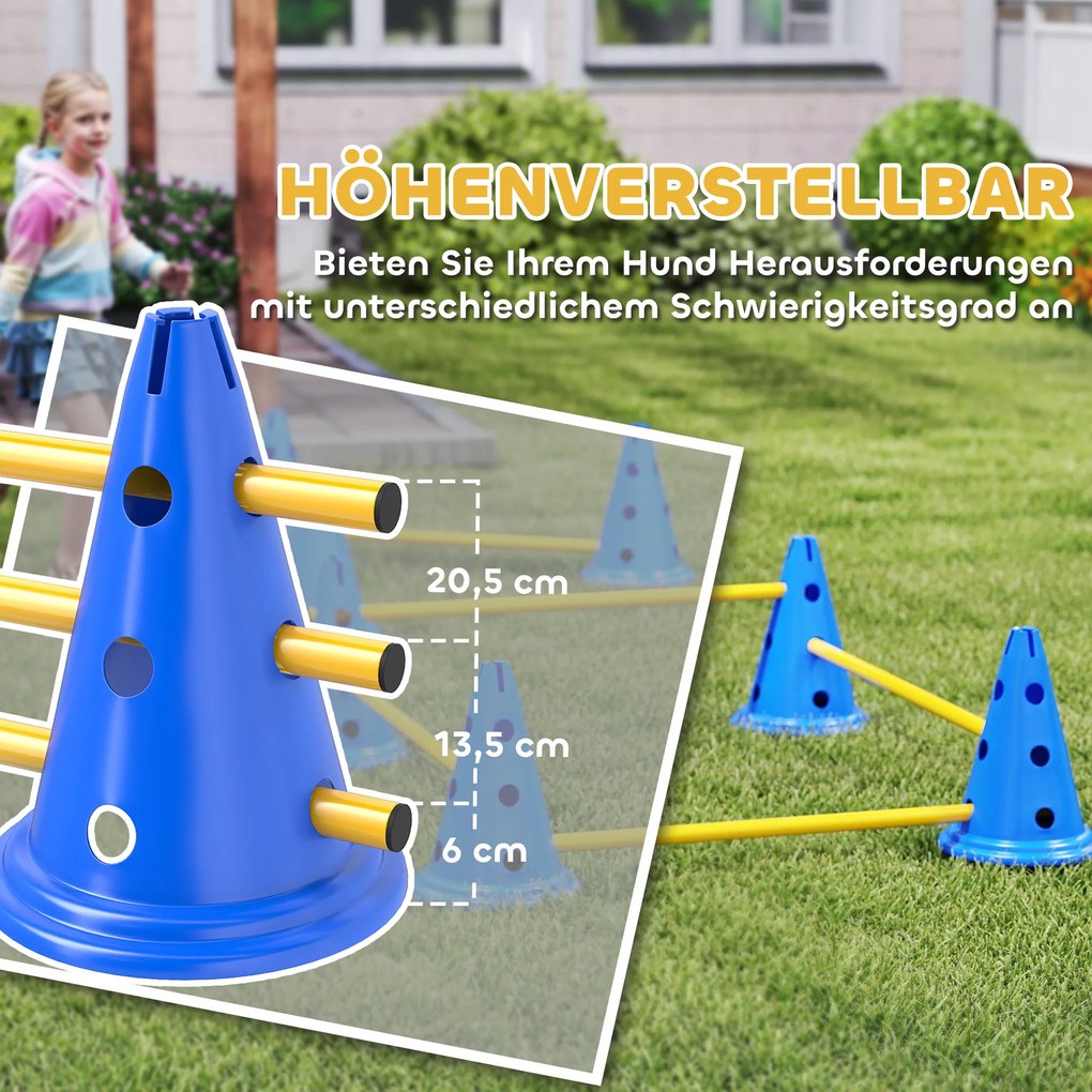 PawHut Zestaw Agility dla psów 6-częściowy sprzęt Agility do treningu psów, zestaw płotków z 12 pachołkami, 6 przeszkód, torba transportowa | Aosom PL