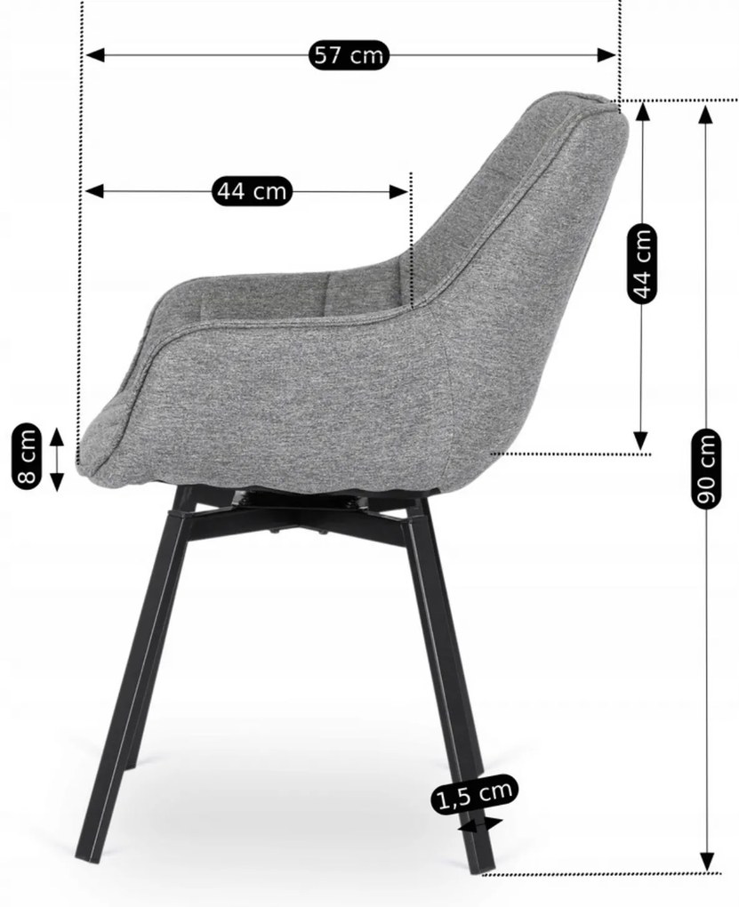 Krzesło Tapicerowane Obrotowe do Salonu LUNA 2 Szare Nowoczesne Loft