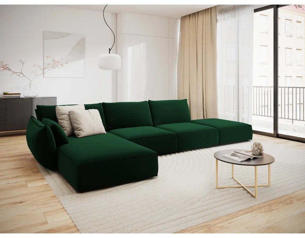 Ciemnozielony aksamitny narożnik (lewostronny/z szezlongiem) Vanda – Mazzini Sofas