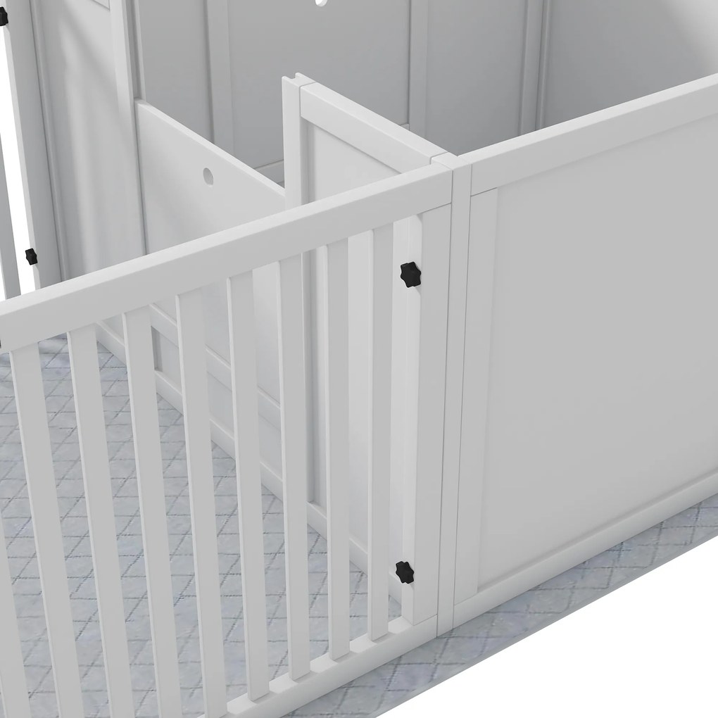 PawHut Klatka dla Szczeniąt, z Podkładką, Łatwa do Czyszczenia, Drewno, 166x80x50 cm, Biały