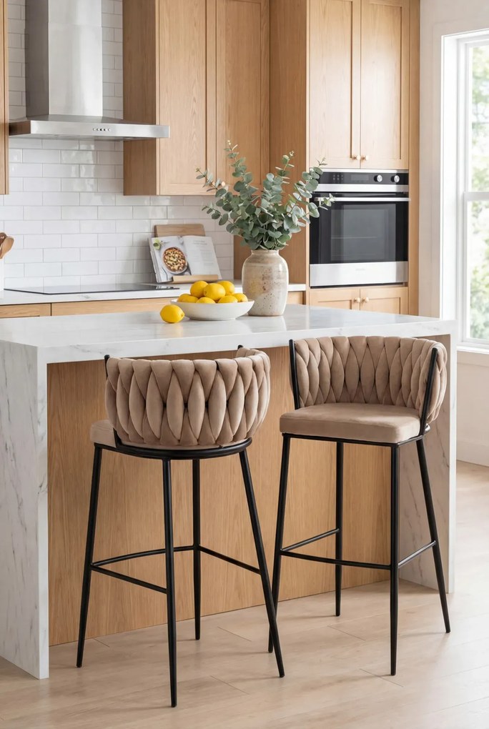 Beżowy tapicerowany hoker glamour z oparciem Z7-G44