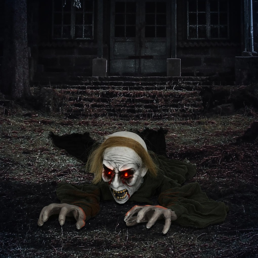HOMCOM Dekoracja Halloweenowa, pełzający zombie, aktywowany przez dotyk/dźwięki, świecące oczy