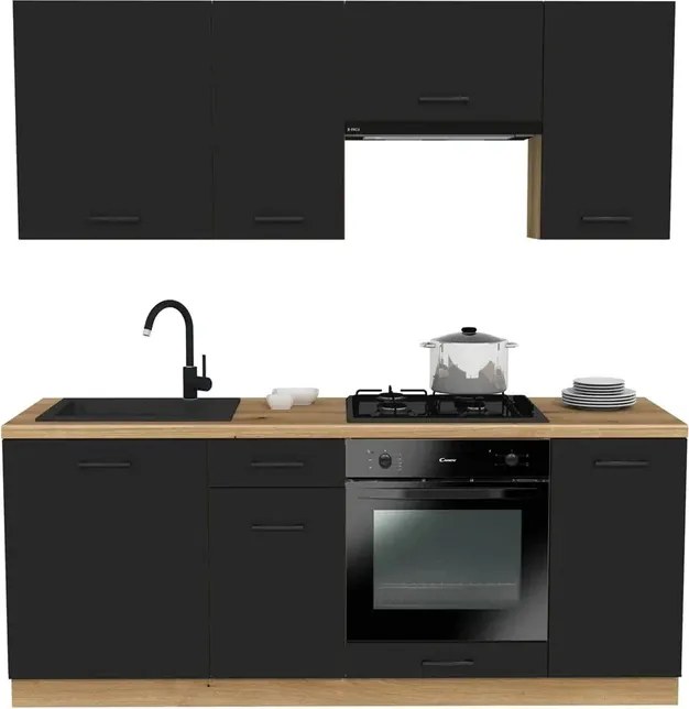 Zestaw Mebli Kuchennych MODERN 200 cm Czarny Loftowy