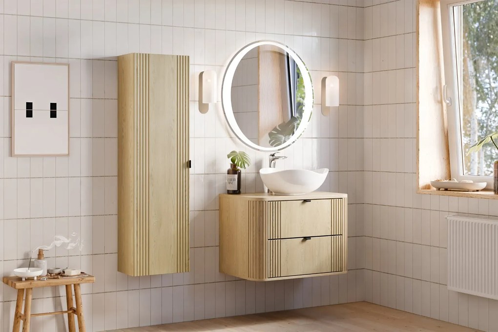 Szafka pod umywalkę OVALIA CREMONA 2S 80cm dąb cremona z umywalką nablatową CLOUD COMAD