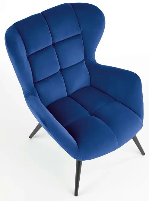 Granatowy pikowany fotel uszak T9-L77