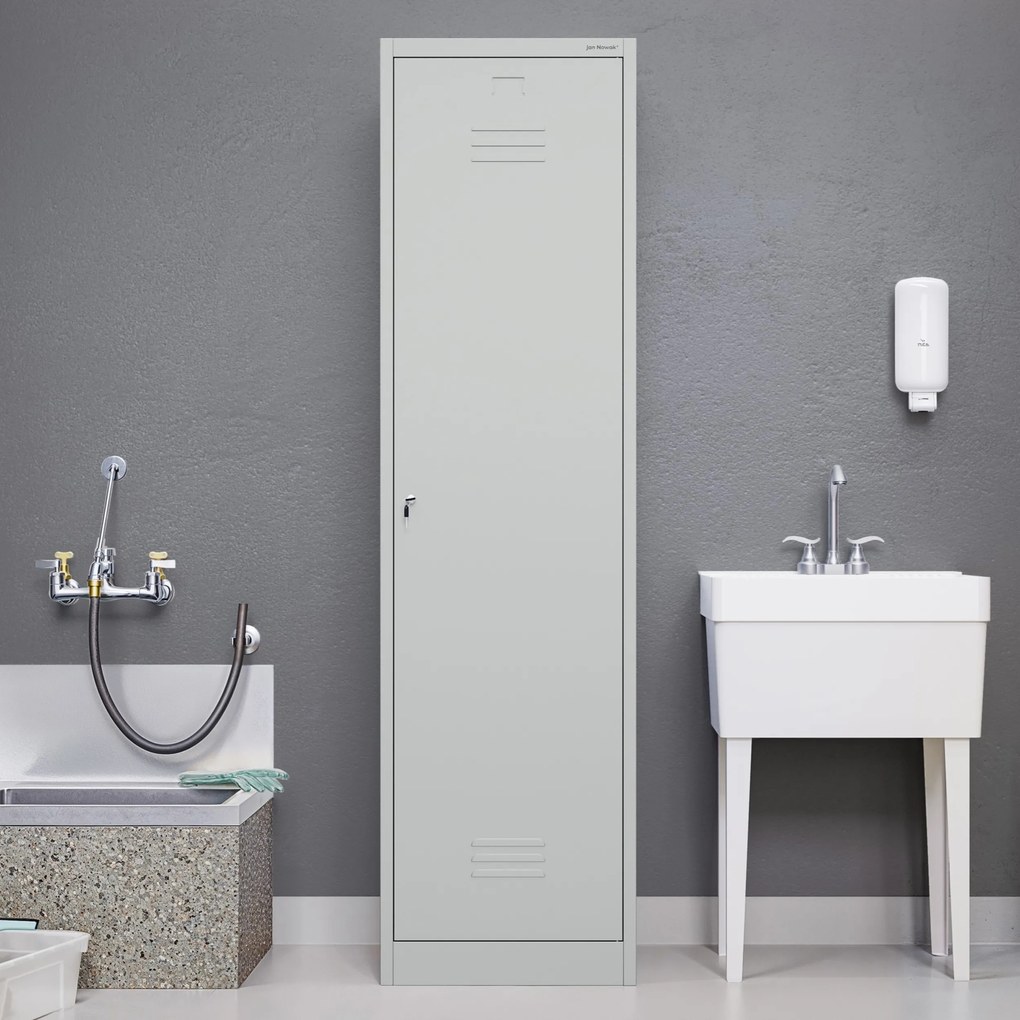Metalowa szafa gospodarcza AGNES, 500 x 1850 x 500 mm, szara