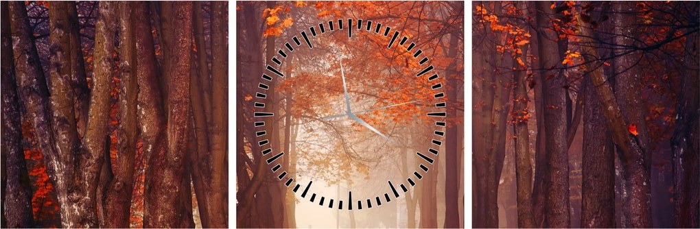 Obraz - Jesienny las (z zegarem) (90x30 cm)