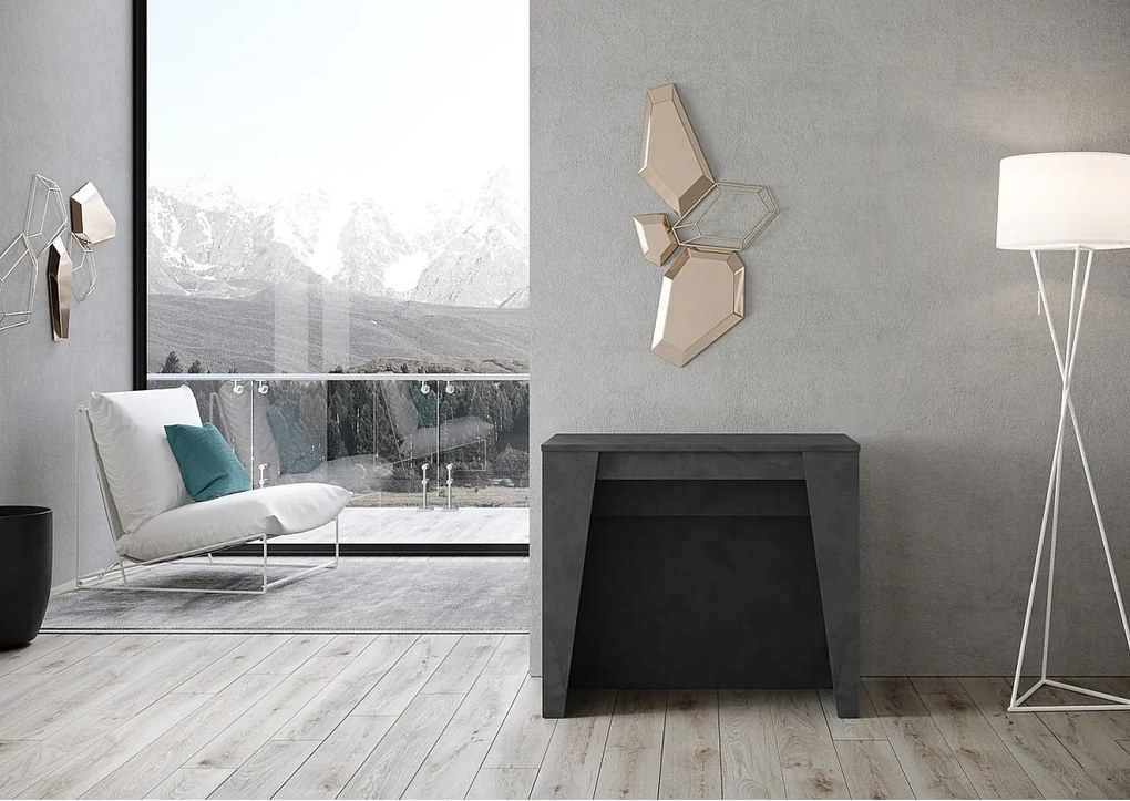 Konsola rozkładana 90x48/296 cm Bakari antracytowy efekt stucco
