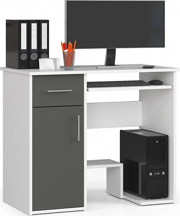 Biurko komputerowe AKORD JAY Białe 90 cm 1 drzwi 1 szuflada kolor Grafit Szary mat 3 półki 90x50x74 cm