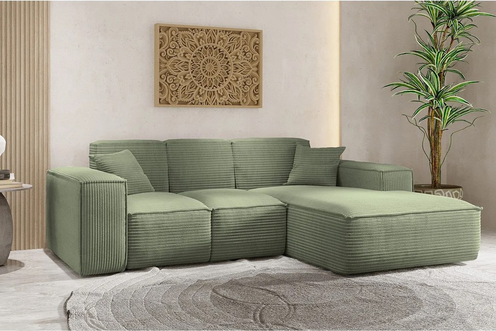 Narożnik w kształcie L SIENA, tkanina Poso, Jasnozielony, Prawy