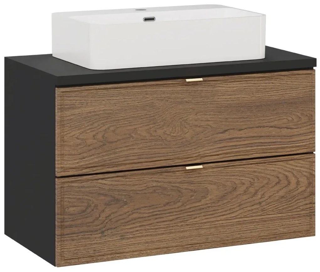 Szafka pod umywalkę nablatową TALIA CASELLA 2S 80cm dąb casella/czarny mat z blatem COMAD
