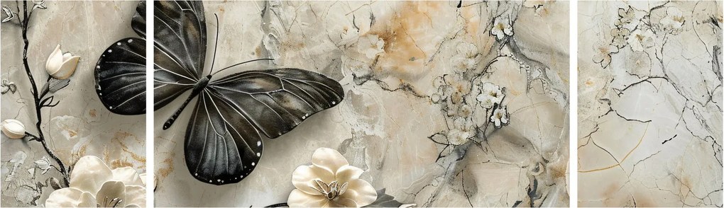 Obraz - Marmurowe tło z motylami (170x50 cm)