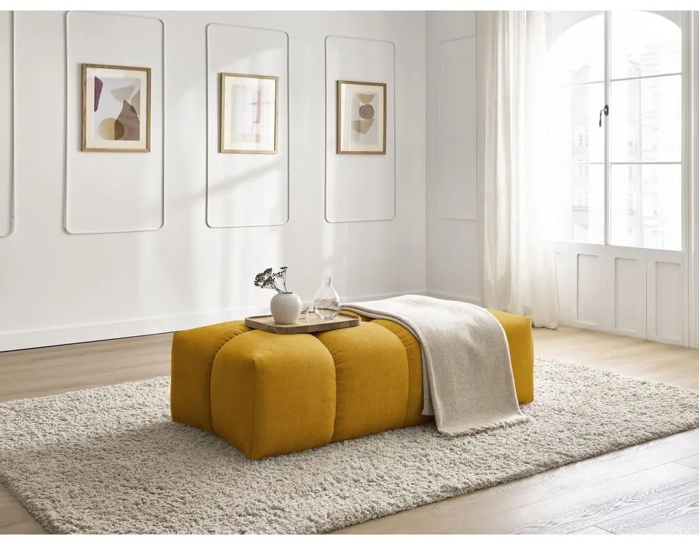 Musztardowy podnóżek z materiału bouclé Everest – Bobochic Paris