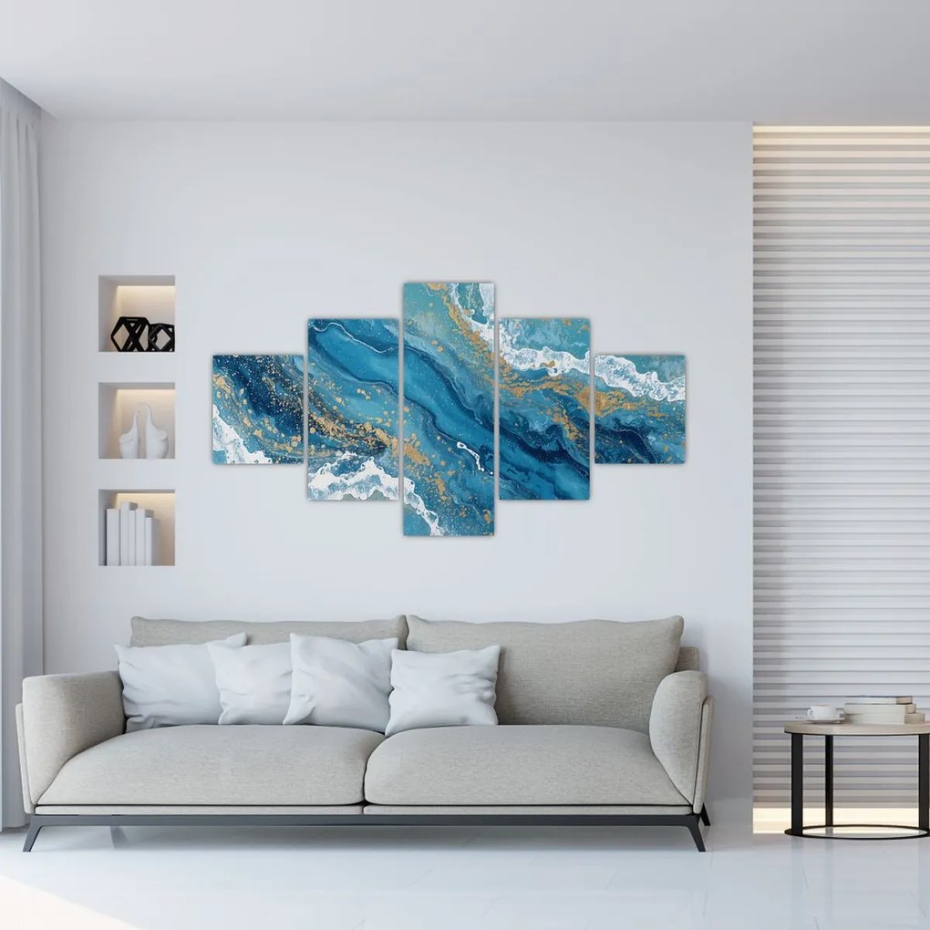 Obraz - Jasnoniebieski marmur ze złotem II. (125x70 cm)