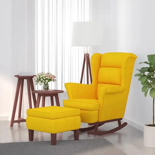Żółty stylowy fotel wypoczynkowy bujany + podnóżek W0-L95