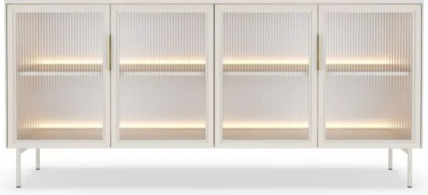 Komoda MILU 181 4D – Nowoczesna z Oświetleniem LED i Szkłem Flutes Ornamentowe, Push To Open KASZMIR 182x83x40 cm