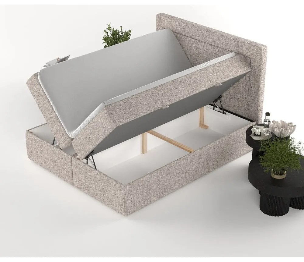 Jasnobrązowe łóżko boxspring ze schowkiem 160x200 cm Imagine – Maison de Rêve