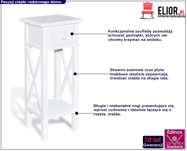 Biały stolik boczny z szufladą Vesa
