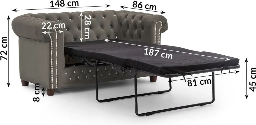 Szara aksamitna rozkładana sofa 148 cm York Blik – Ropez