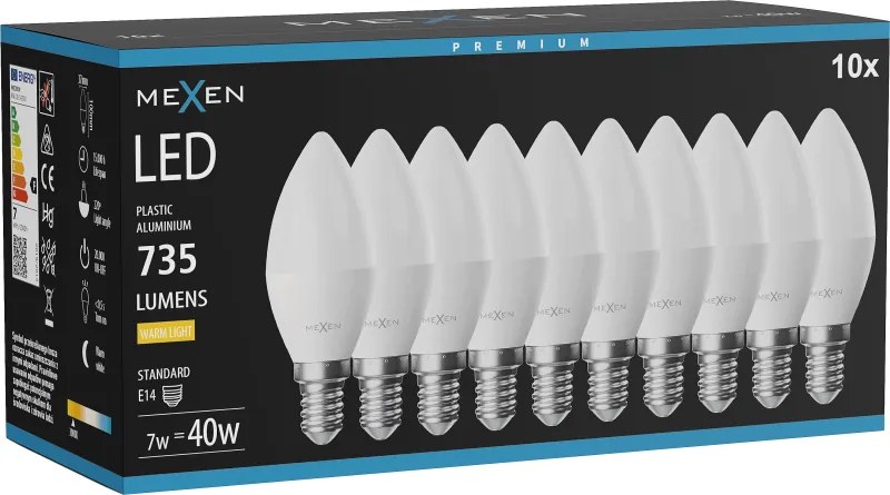 Mexen Nova 10x żarówka LED E14, C37, 7W, Ciepła - 3000K, 735 lm - L102-E14-0730-01x10