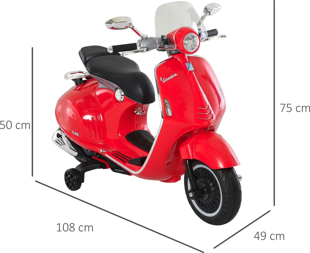 Motocykl dla dzieci HOMCOM z muzyką MP3 marki VESPA czerwony