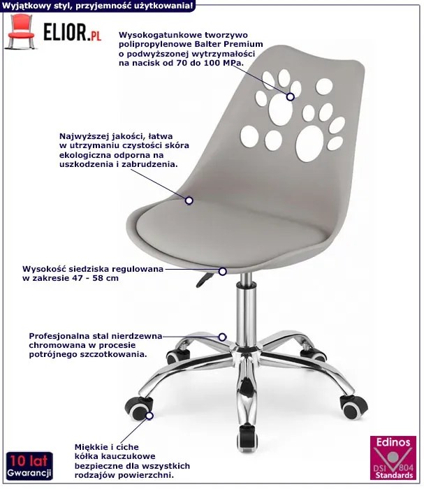 Młodzieżowe szare mobilne dziecięce krzesło Z5-A57