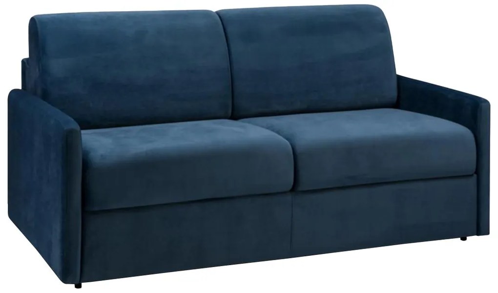 Kanapa 3-osobowa rozkładana z weluru CALIFE - Kolor granatowy - Łóżko 140  cm - Materac 22 cm z pamięcią kształtu