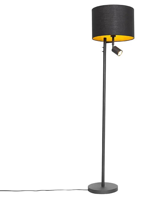 Lampa stojąca czarna ze złotym wnętrzem i lampką do czytania - Jelena Nowoczesny Oswietlenie wewnetrzne
