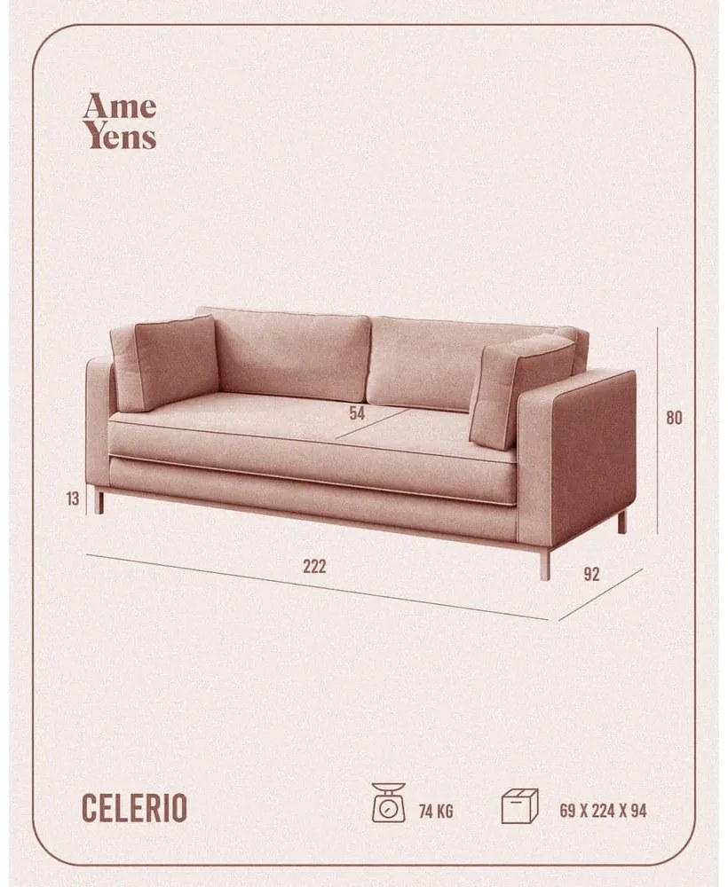 Beżowa aksamitna sofa 222 cm Celerio – Ame Yens