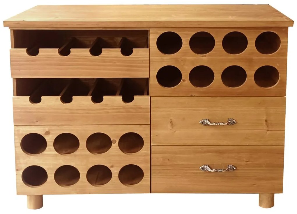 Komoda na wino z drewna sosnowego i MDF - szer. 90 x gł. 32 x wys. 69 cm - Naturalny - RIOJA