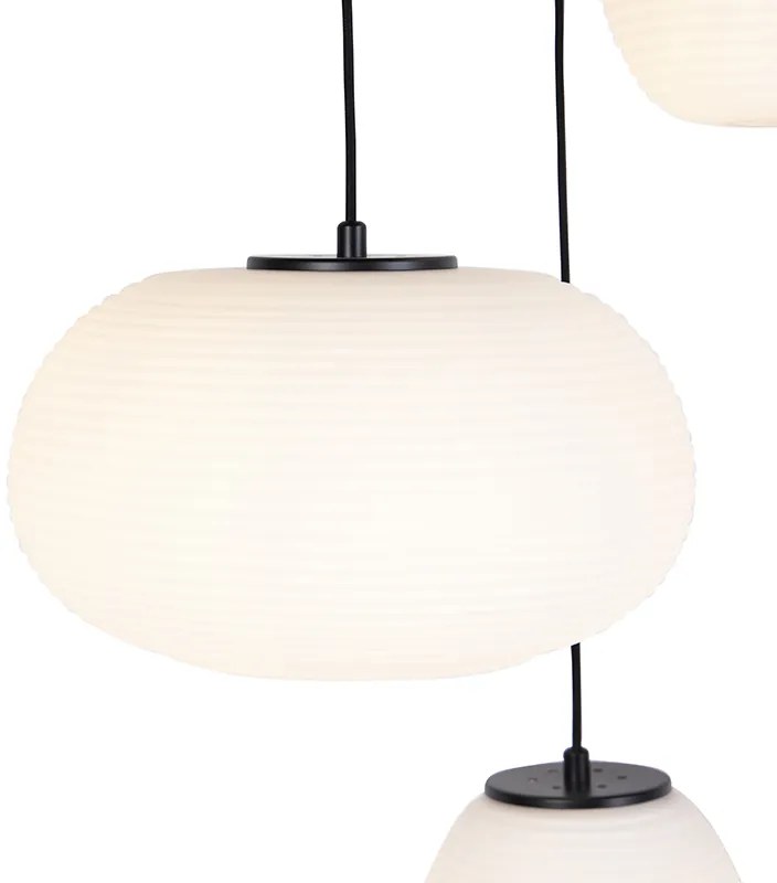 Designerska lampa wisząca czarna 3-światłowa z opalem - HeroDesignerski Oswietlenie wewnetrzne