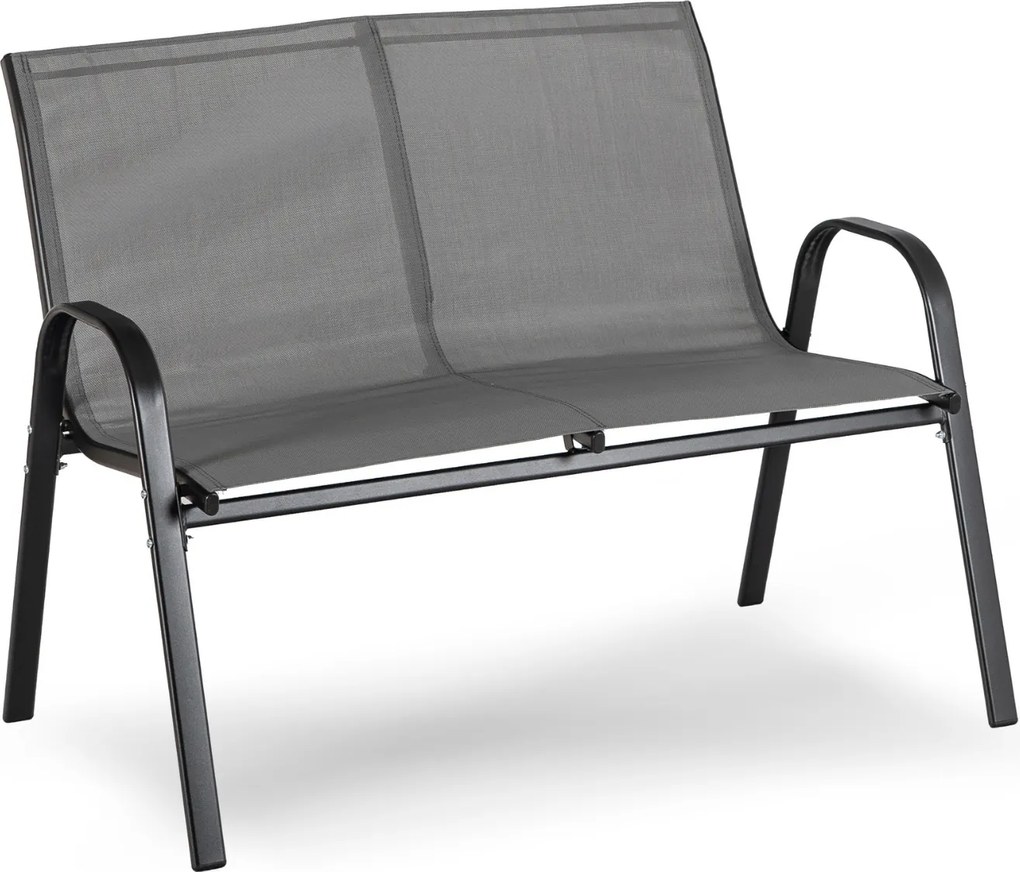 Zestaw Mebli Ogrodowych MINNESOTA Szary Ławka Krzesła Stolik Tarasowy Siatka Nowoczesny