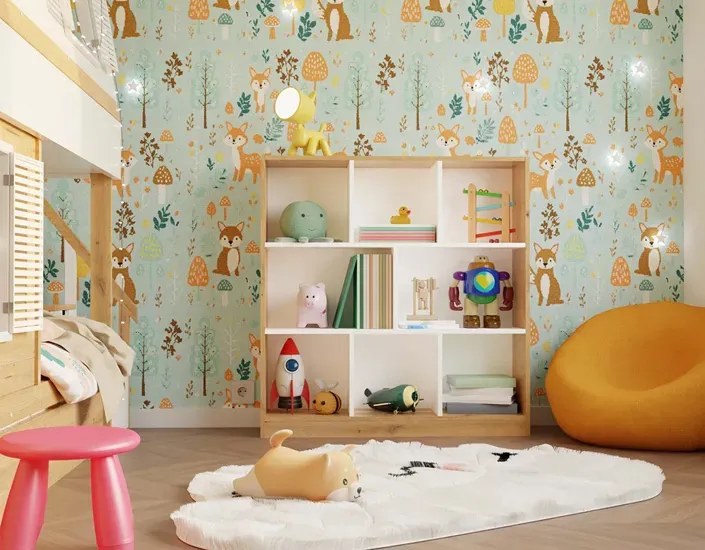 Nowoczesny regał na zabawki dąb artisan + biały T1-Z33