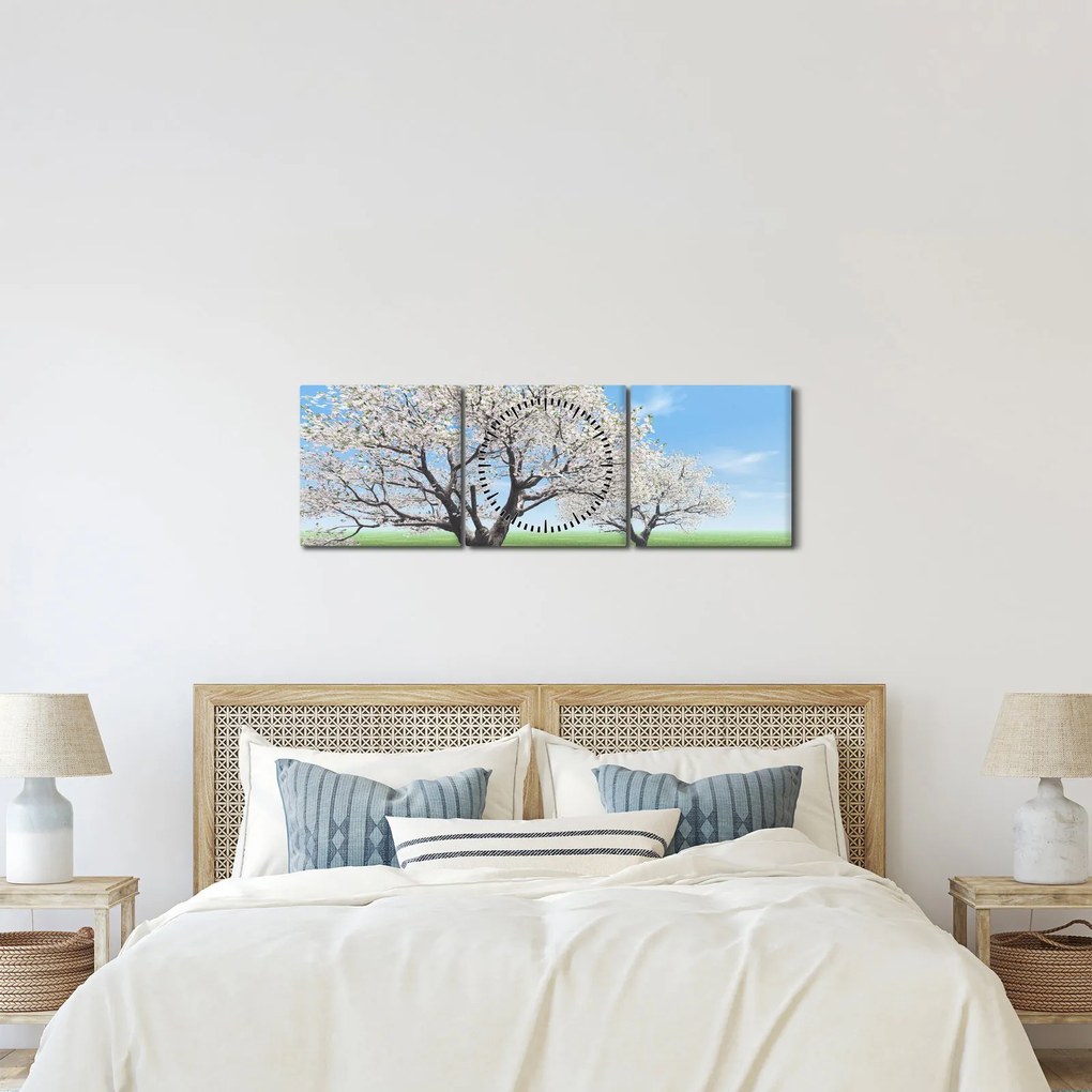 Obraz drzew (z zegarem) (90x30 cm)