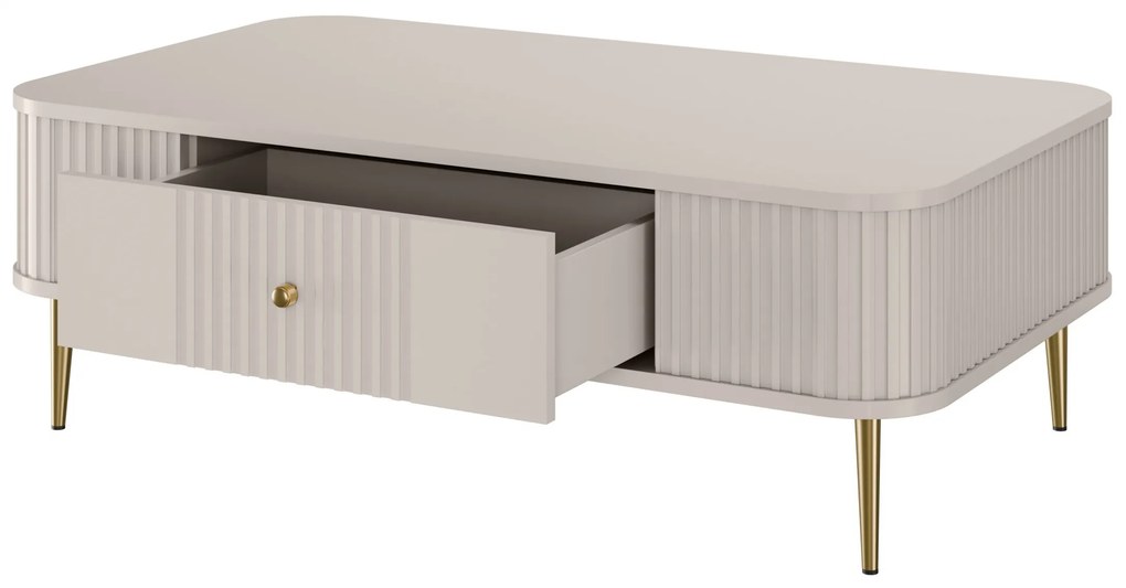 Stolik kawowy z szufladą Vesper 103x60 cm - kaszmir / złote nogi