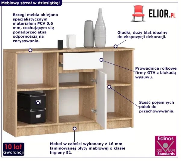 Skandynawska komoda dąb sonoma + biały E7-G29