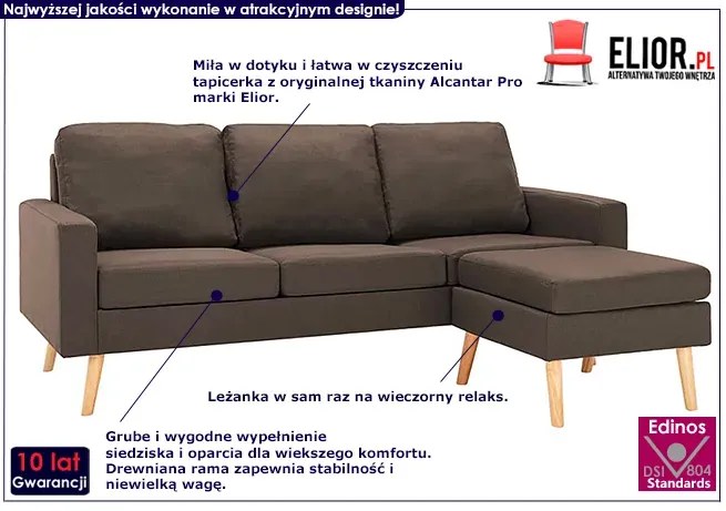 3-osobowa brązowa sofa z podnóżkiem - Muria 4Q