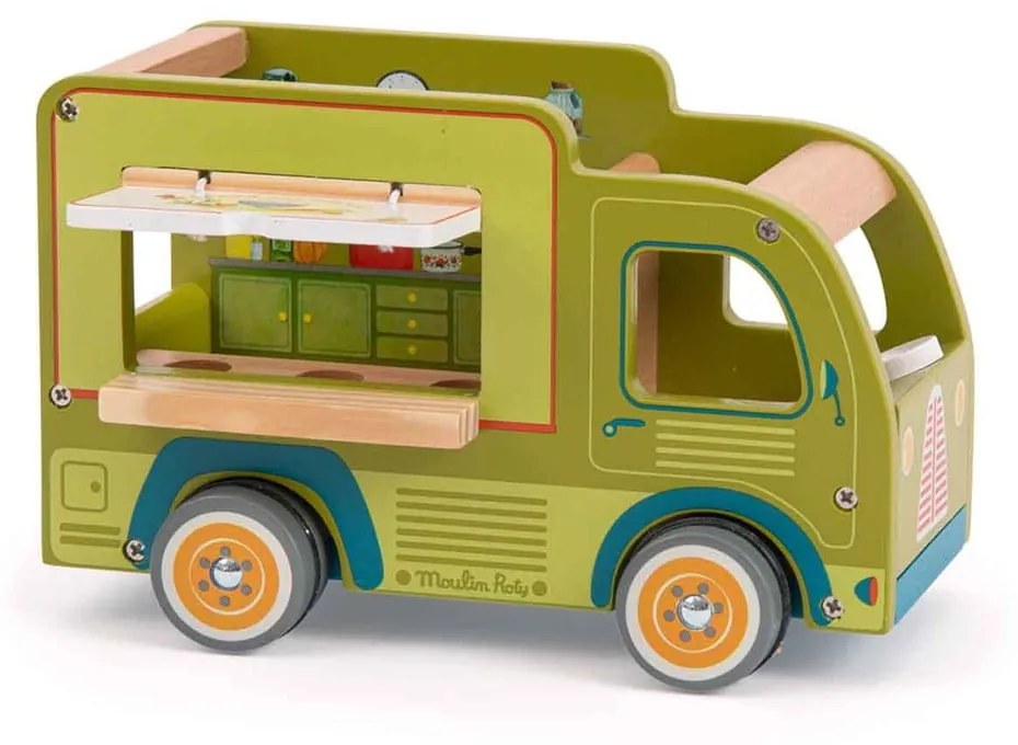 Drewniane auto zabawkowe La Grande Famille Food Truck – Moulin Roty