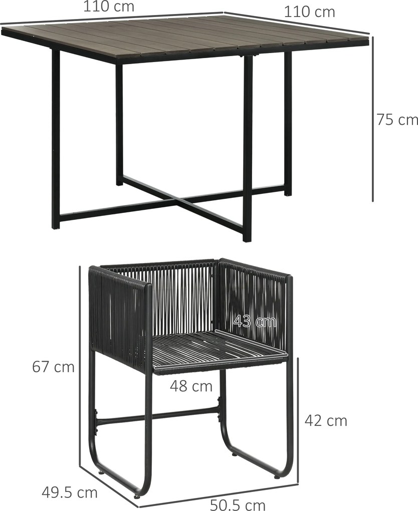 Outsunny Zestaw mebli ogrodowych 5 części Polirattan Stół 4 krzesła Stolik dodatkowy Elegancki szary | Aosom PL