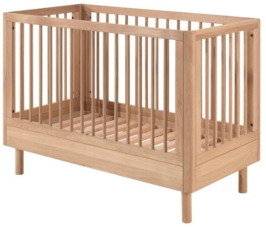 Łóżeczko z litego drewna dębowego z regulowaną wysokością 60x120 cm w naturalnym kolorze Forrest – Vipack