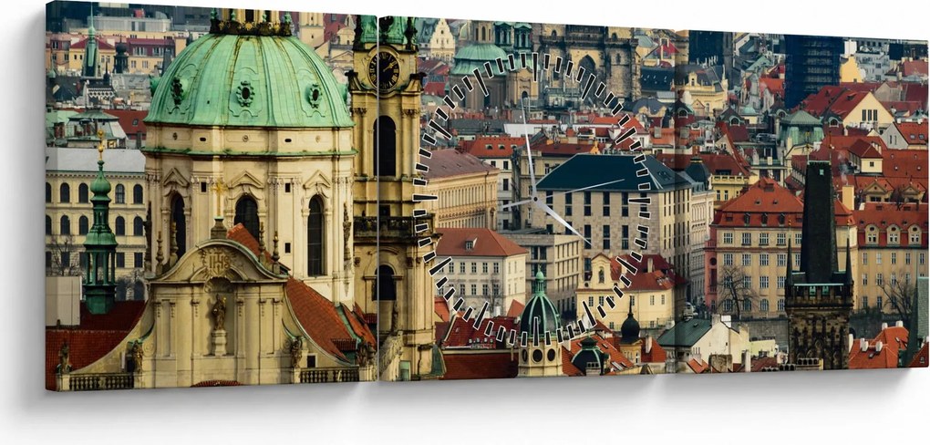 Obraz - Panorama Pragi (z zegarem) (90x30 cm)