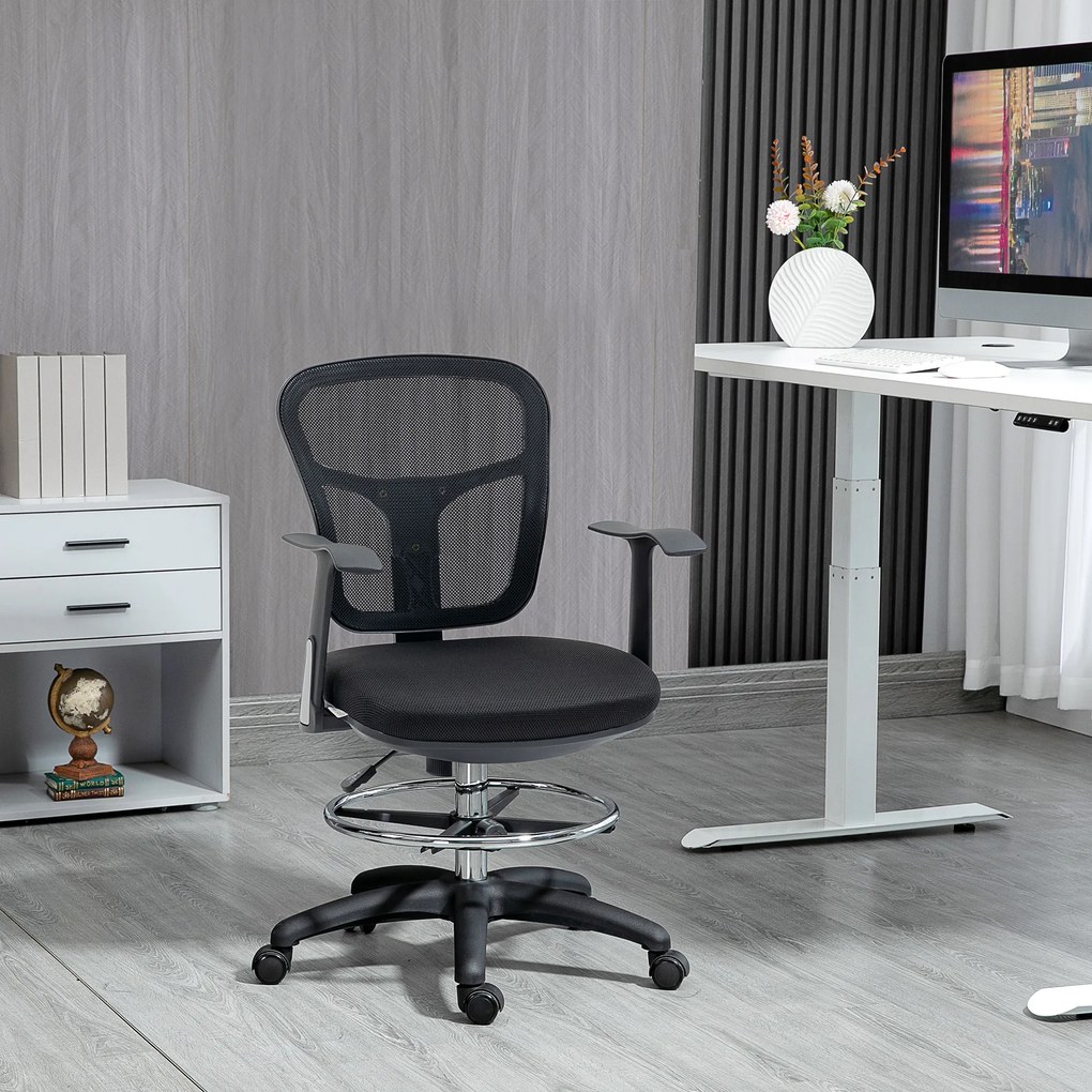 Vinsetto Krzesło do Rysowania Ergonomiczne Obrotowe Regulacja Wysokości Czarne | Aosom PL