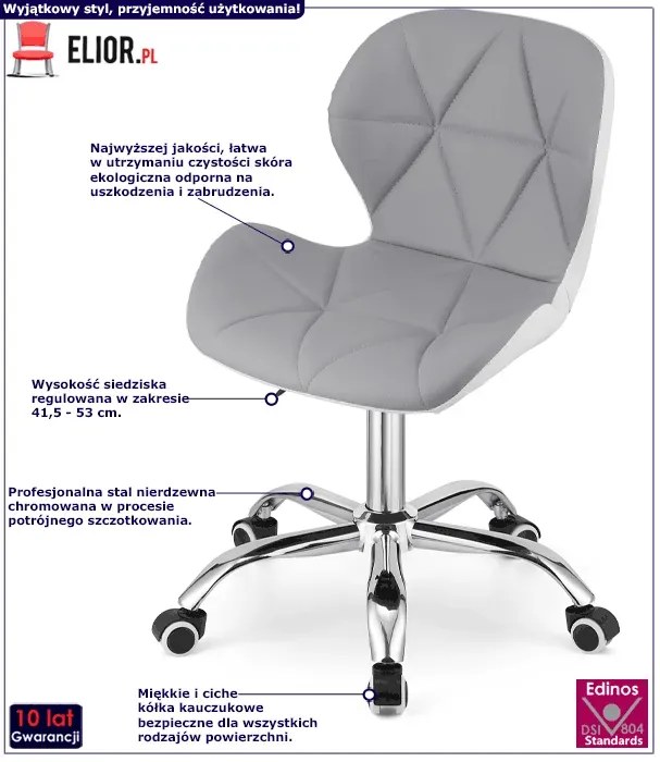 Szaro-biały pikowany fotel obrotowy do biurka - Infis 3X