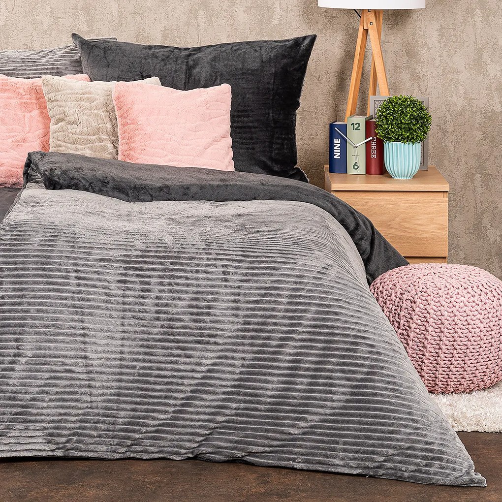 4Home Pościel mikroflanela Stripe szary, 140 x 200 cm, 70 x 90 cm