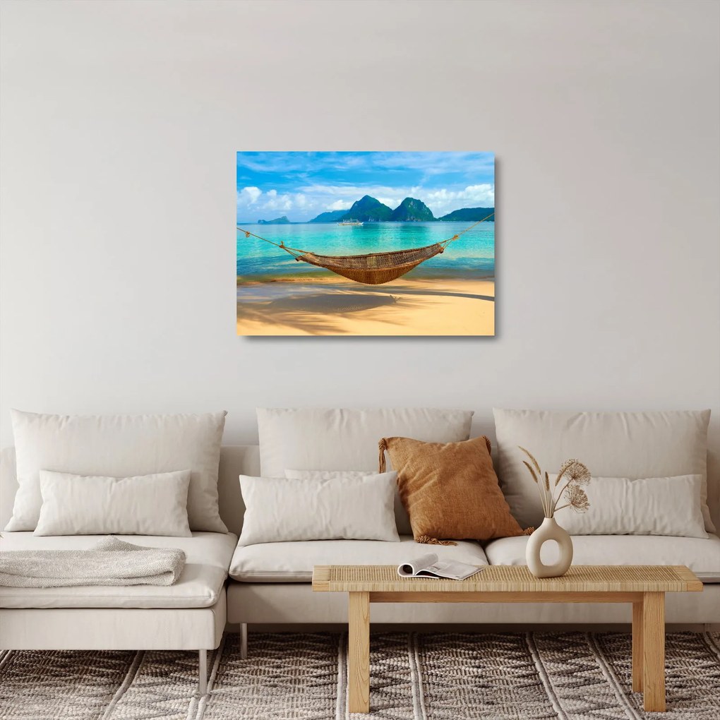 Obraz na szkle - Hamak na plaży (70x50 cm)